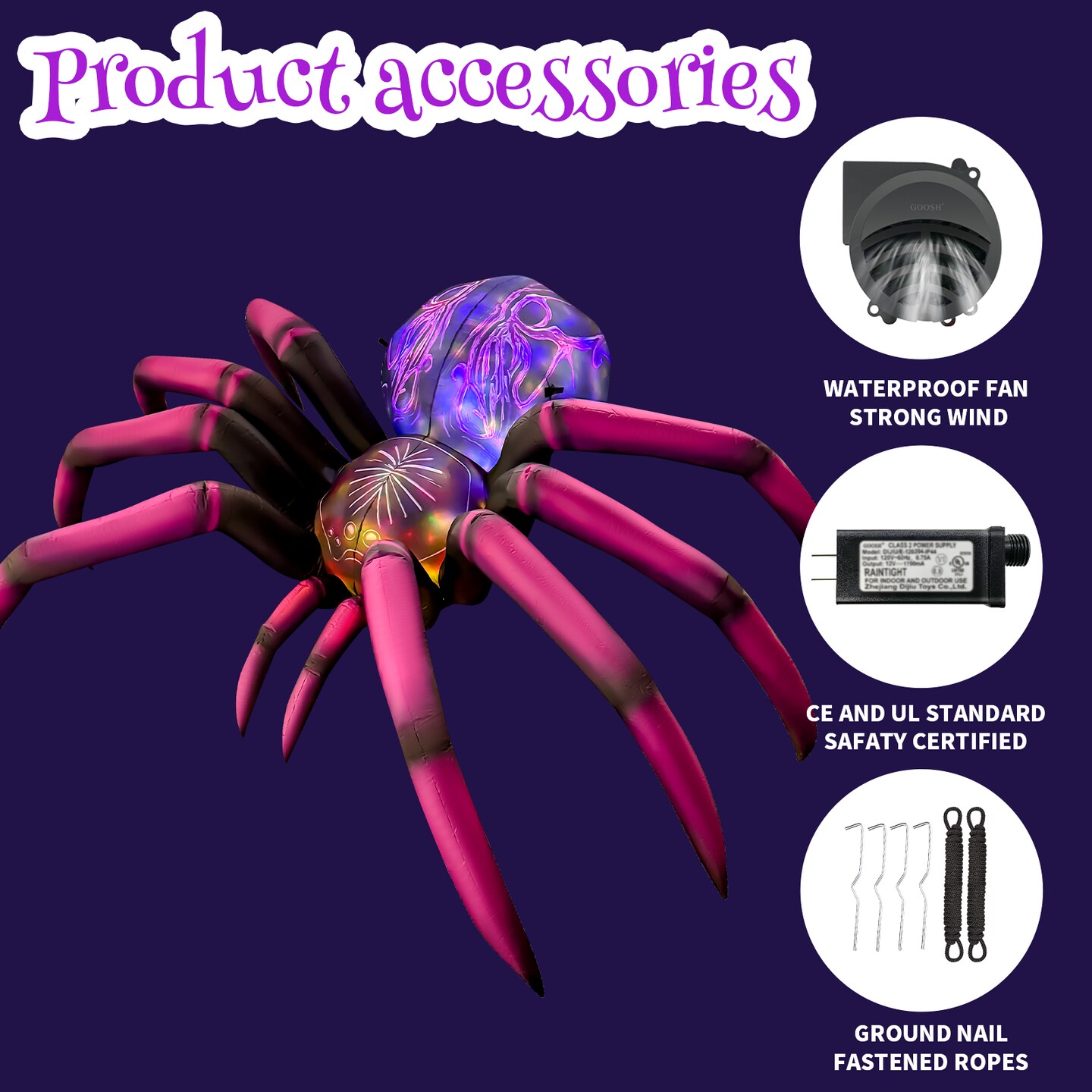GOOSH 9FT Inflatable Halloween Spider &#x2013; Light-Up Creepy Yard Decoration