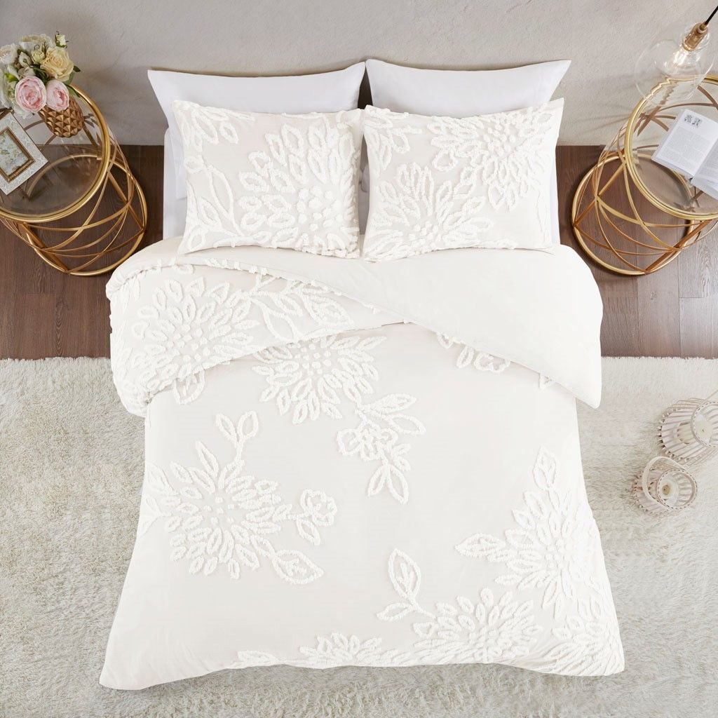 Edge Collections - 26" x 20" - White - Veronica Full Queen Tufted Cotton Duvet Set - 3 Piece