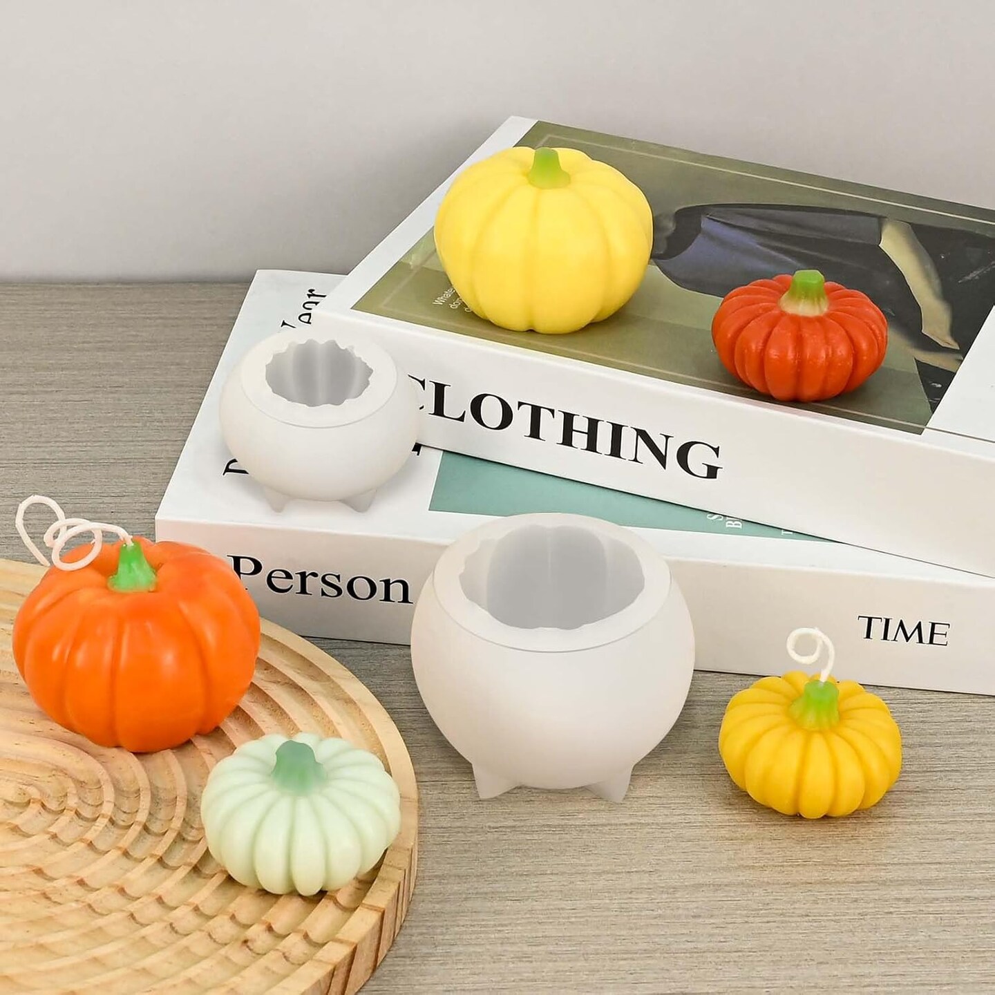 2 Pcs Pumpkin Candle Molds for Candle Making(2PCS Large + Small Pumpkin Molds)2.95 x 2.95 x 2.44 inches
