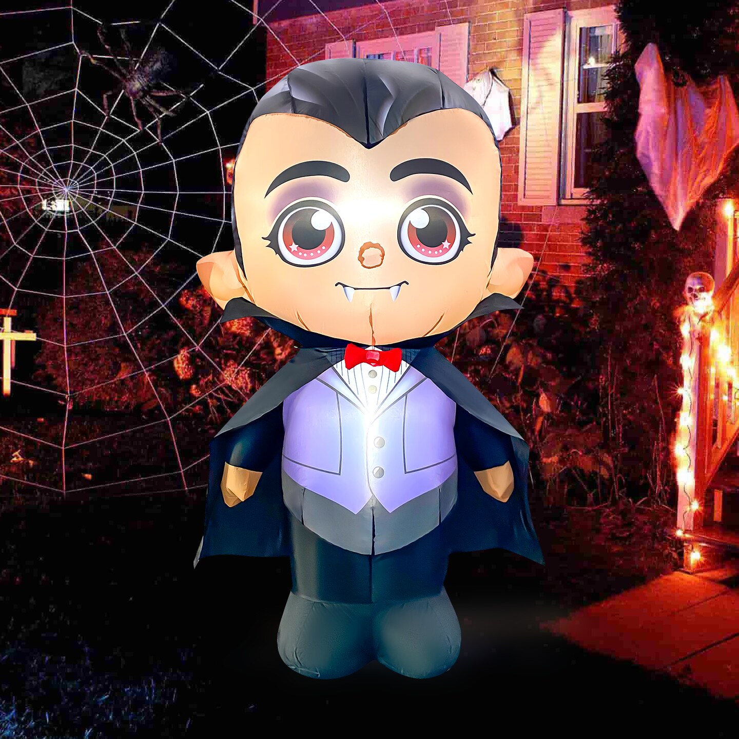 GOOSH 5FT Inflatable Vampire with Cape &#x2013; Light-Up Halloween Yard Decoration