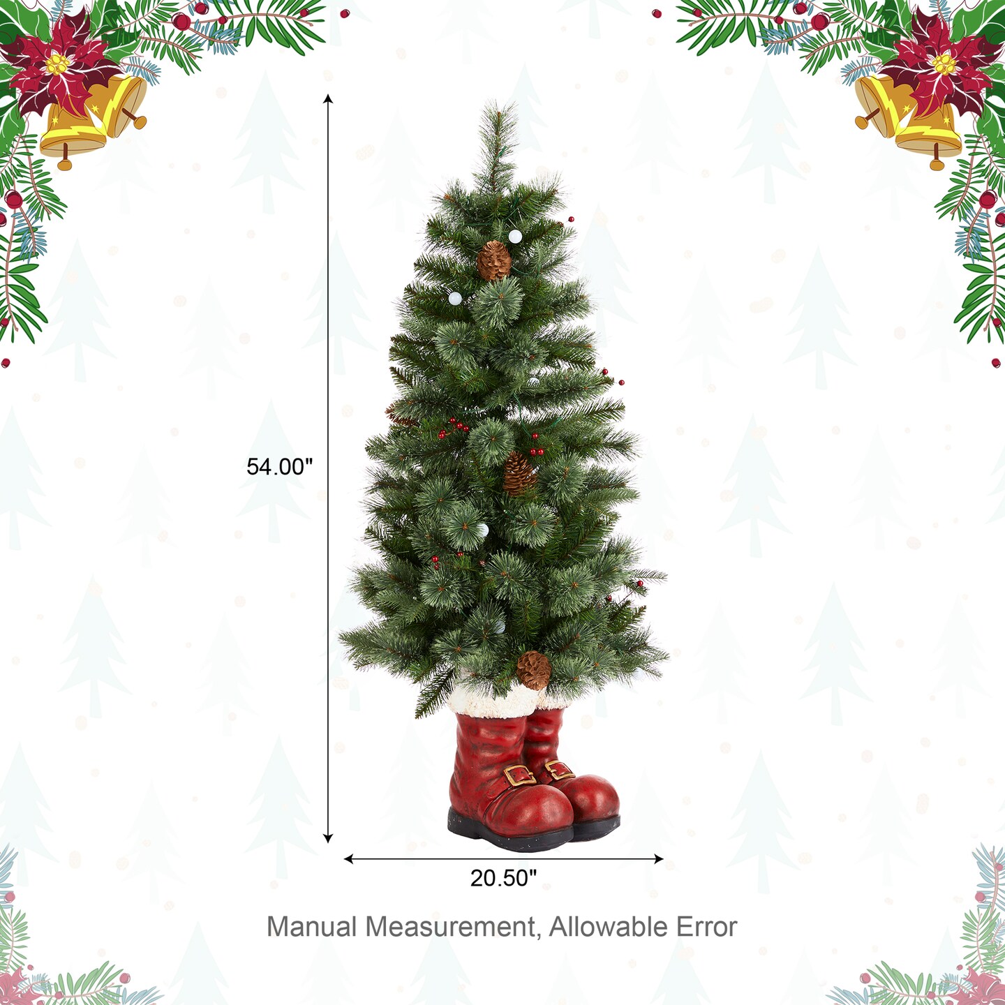 Set of 2 4.5ft Christmas Santa Boots Porch Tree With LED Lights, 9 function w/Foot Pedal