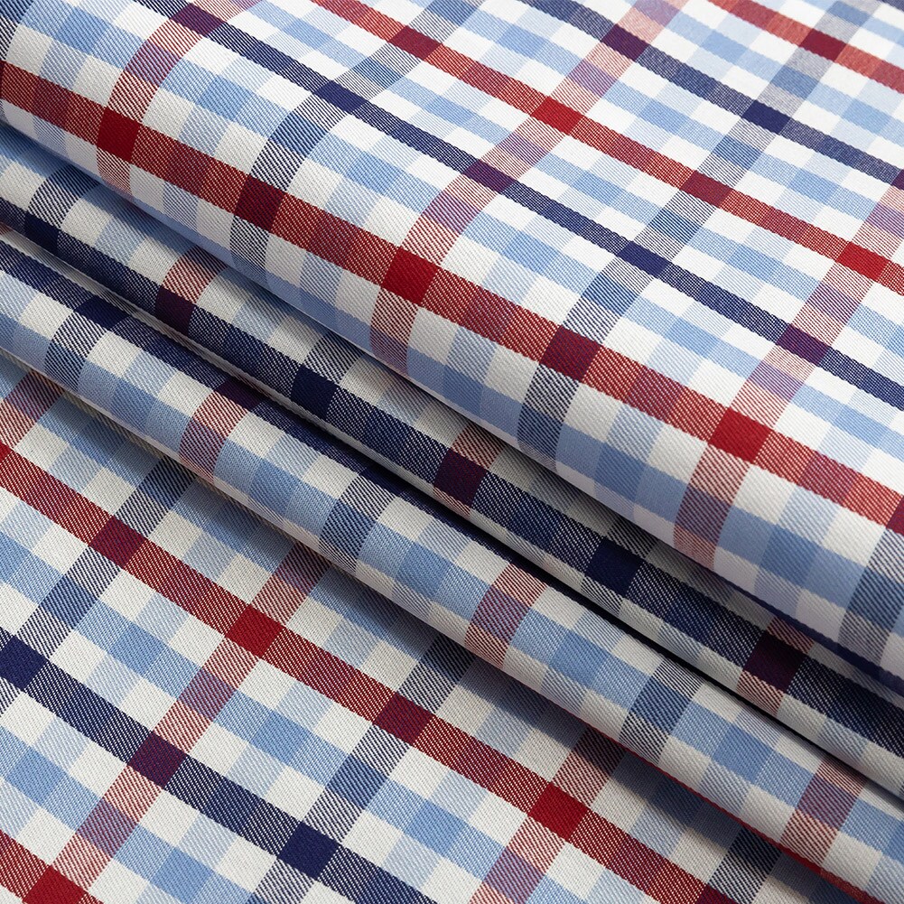 1 Yard Premium Tomato Puree White and Blue Medium Tattersall Checkered Cotton Shirting Fabric