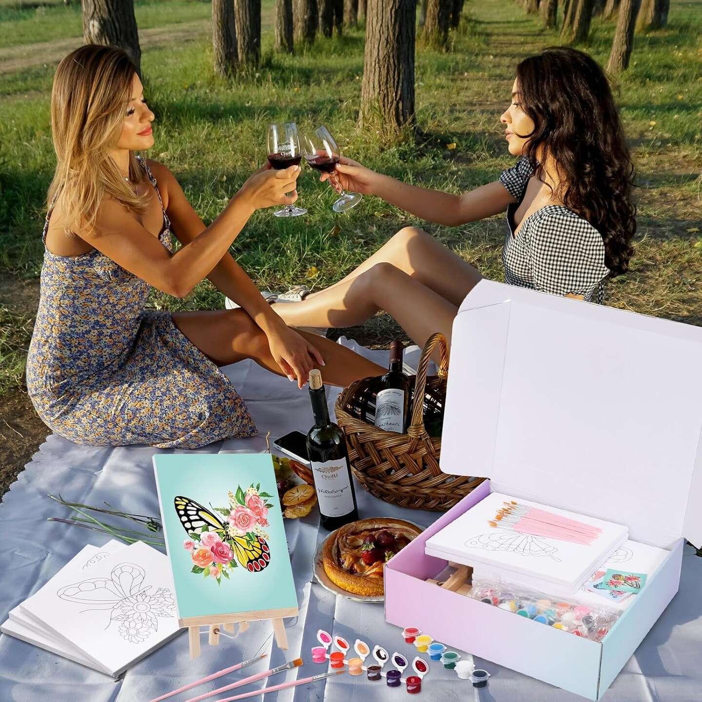 6 Packs Paint and Sip Kit Pre Drawn Canvas Set for Painting Adults 8 x 10 Inch(multi colors)