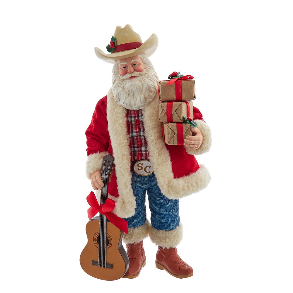 Kurt Adler 11-Inch Fabrich&#xE9; Western Santa with Guitar