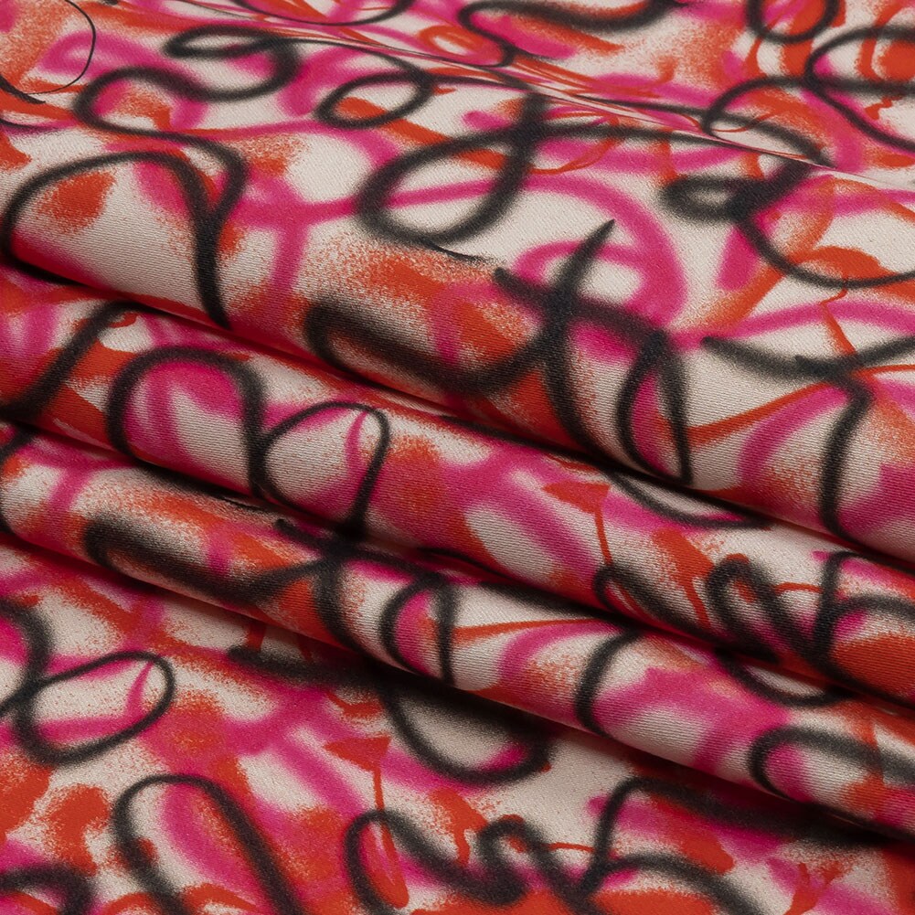 1 Yard Cotton Sateen Pink Spraypaint Scribbles Love Notorious Print Metro Collection