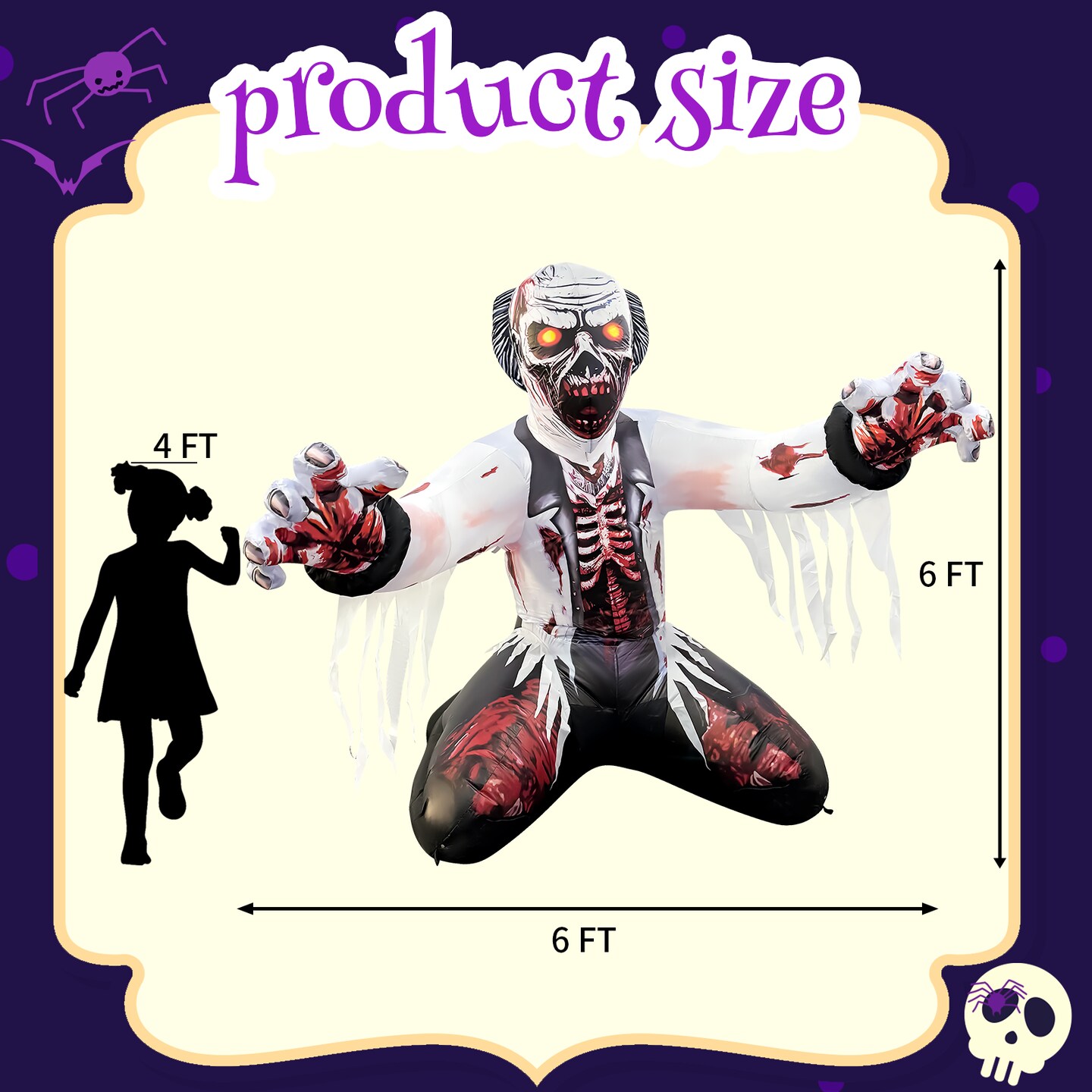 GOOSH 6FT Inflatable Zombie with Glowing Eyes – Light-Up Halloween Yard Decoration