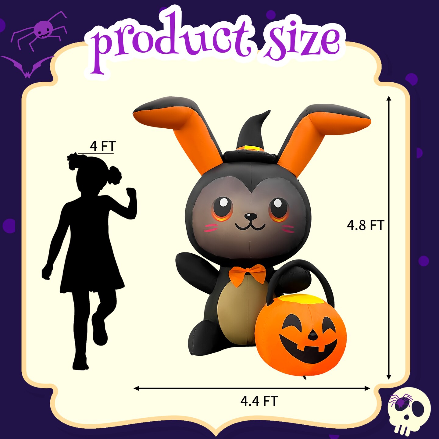 GOOSH 5FT Inflatable Halloween Bunny with Pumpkin &#x2013; Light-Up Yard Decoration