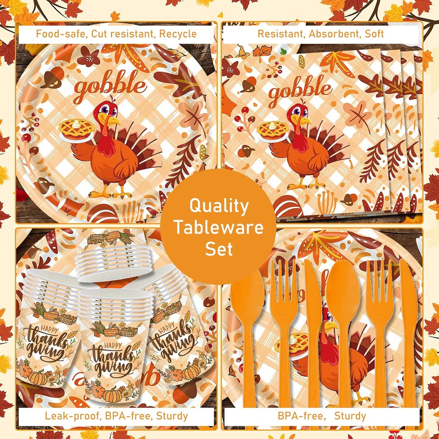 168 Pcs Thanksgiving Plates and Napkins (Thanksgiving)