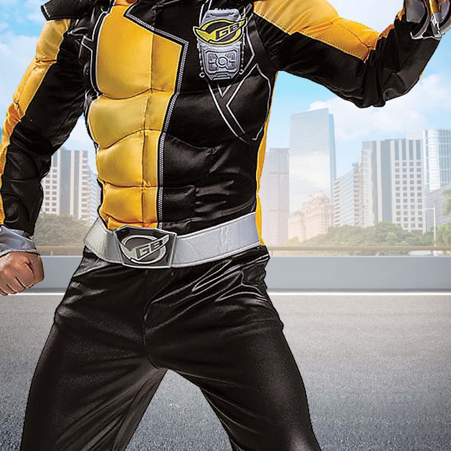 Gold Ranger Beast Child Costume Muscle Jumpsuit with Character Half Mask for Boys