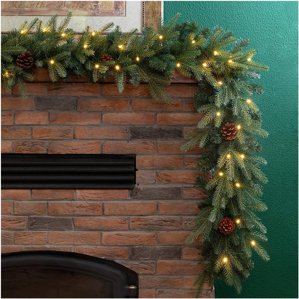 Pre-Lit Greenery Pine Cone Christmas Garland(Greenery)