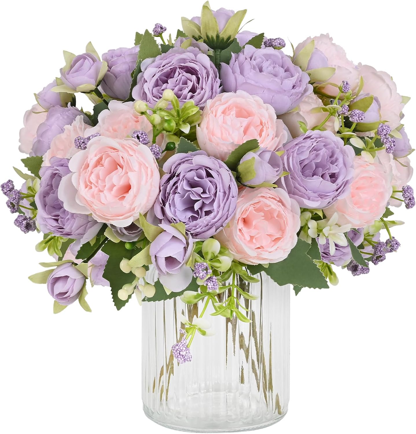 4 Packs Artificial Peonies &#x2013; Silk Flowers for Table Centerpiece (Pinkish-Purple)