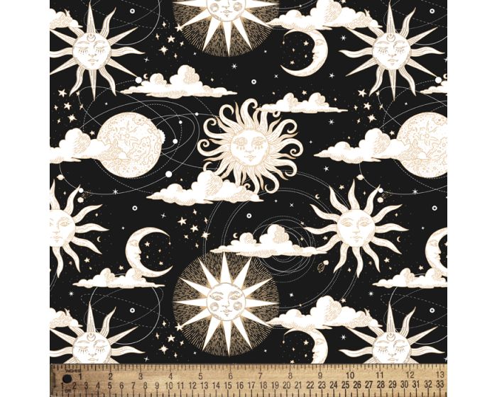 Sun Moon Stars Digital Cotton Print Fabric | By the Yard | Sewing and Crafting | 44 inches wide