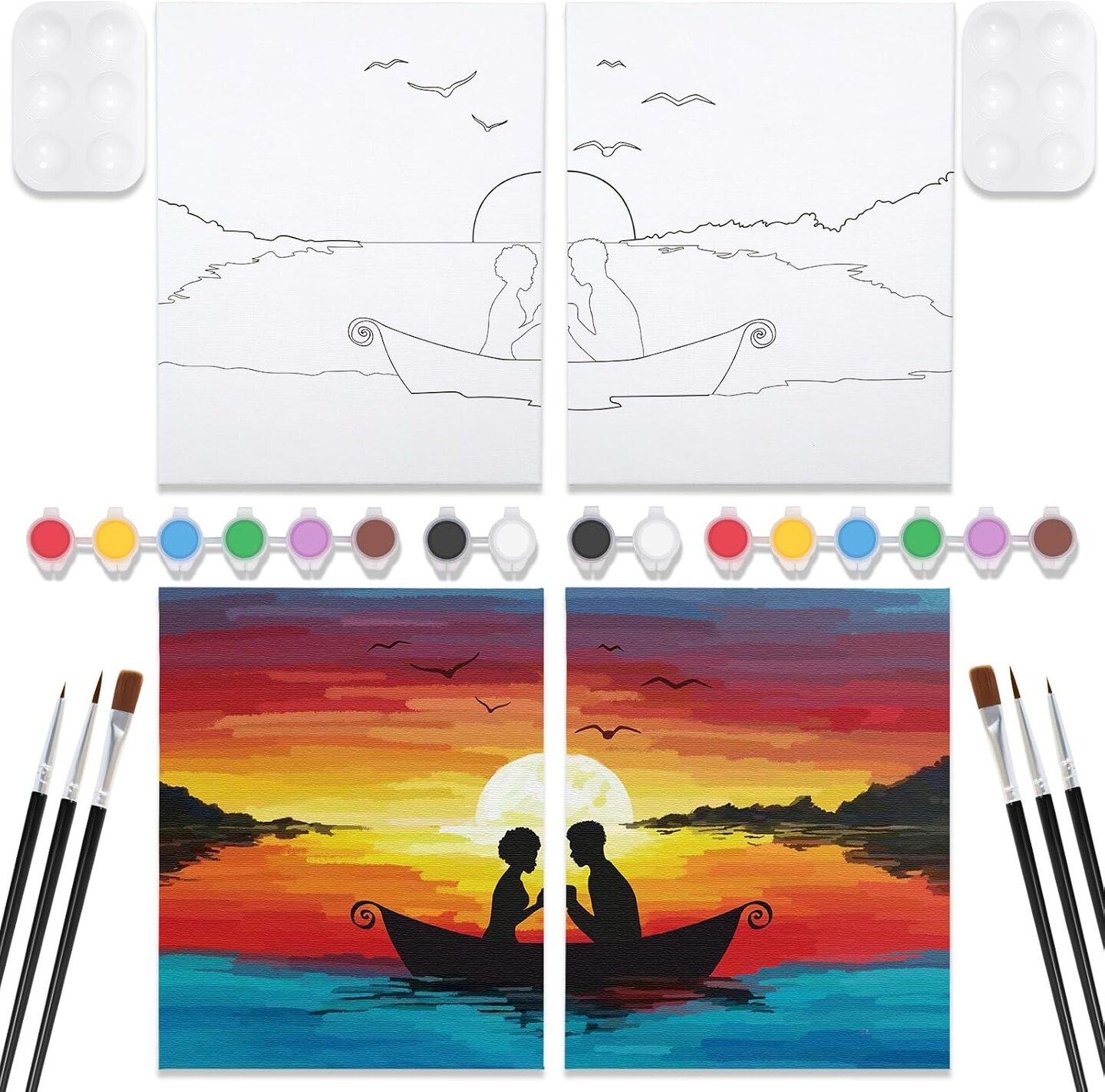 2 Pack Pre Drawn Canvas for Painting for Adults Kids Pre-Stretched Canvas Outline(multi color)10 x 8 x 0.99