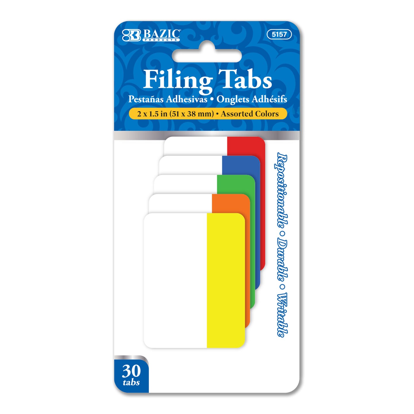 BAZIC Filing Tabs 2&#x22; x 1.5&#x22; 5 Colors (30 Tabs/Pack)