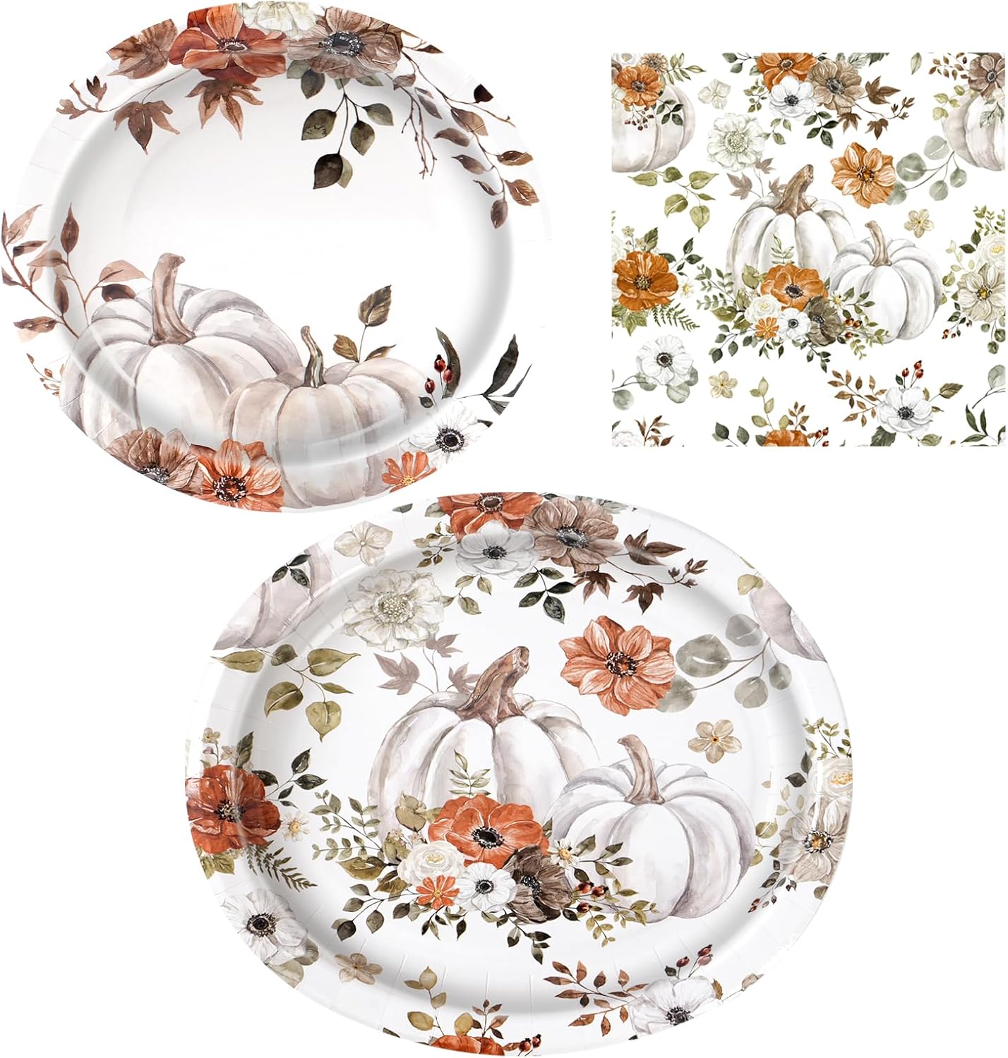 100 PCS Fall Paper Plates and Napkins (Paper)