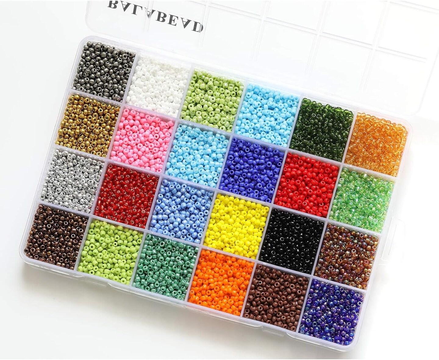 8/0 Glass Seed Beads About 7200pcs in Box Size 3mm Seed Beads for Bracelet Making (300pcs/Color, 24 Colors)