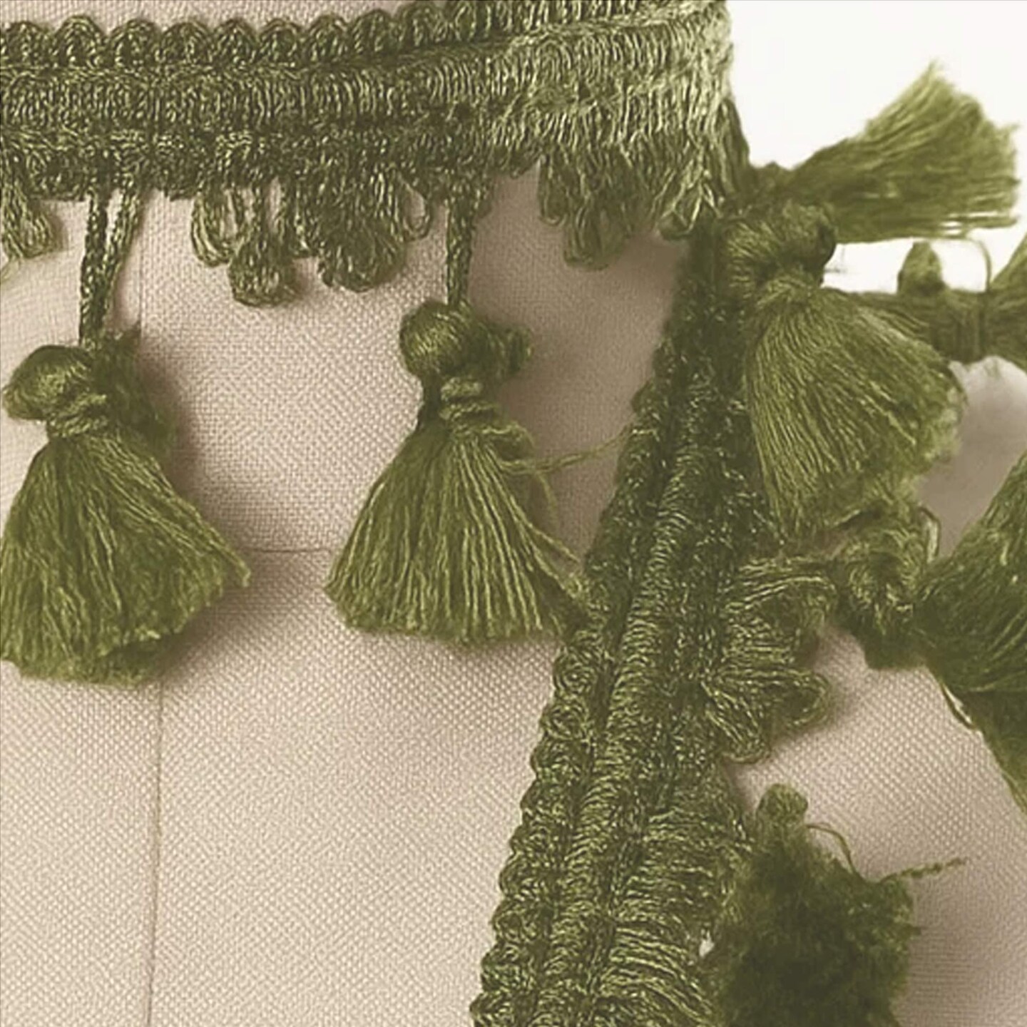 1 Yard Olive Green Braided Gimp Trim with Decorative Tassel Fringe for Upholstery and Drapery 2” Width