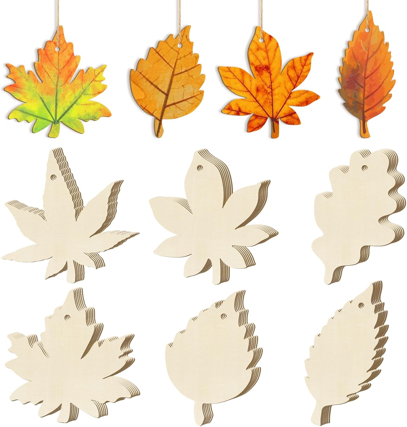 36PCS Wooden Fall Ornaments to Paint Thanksgiving Decorations(Leaf)