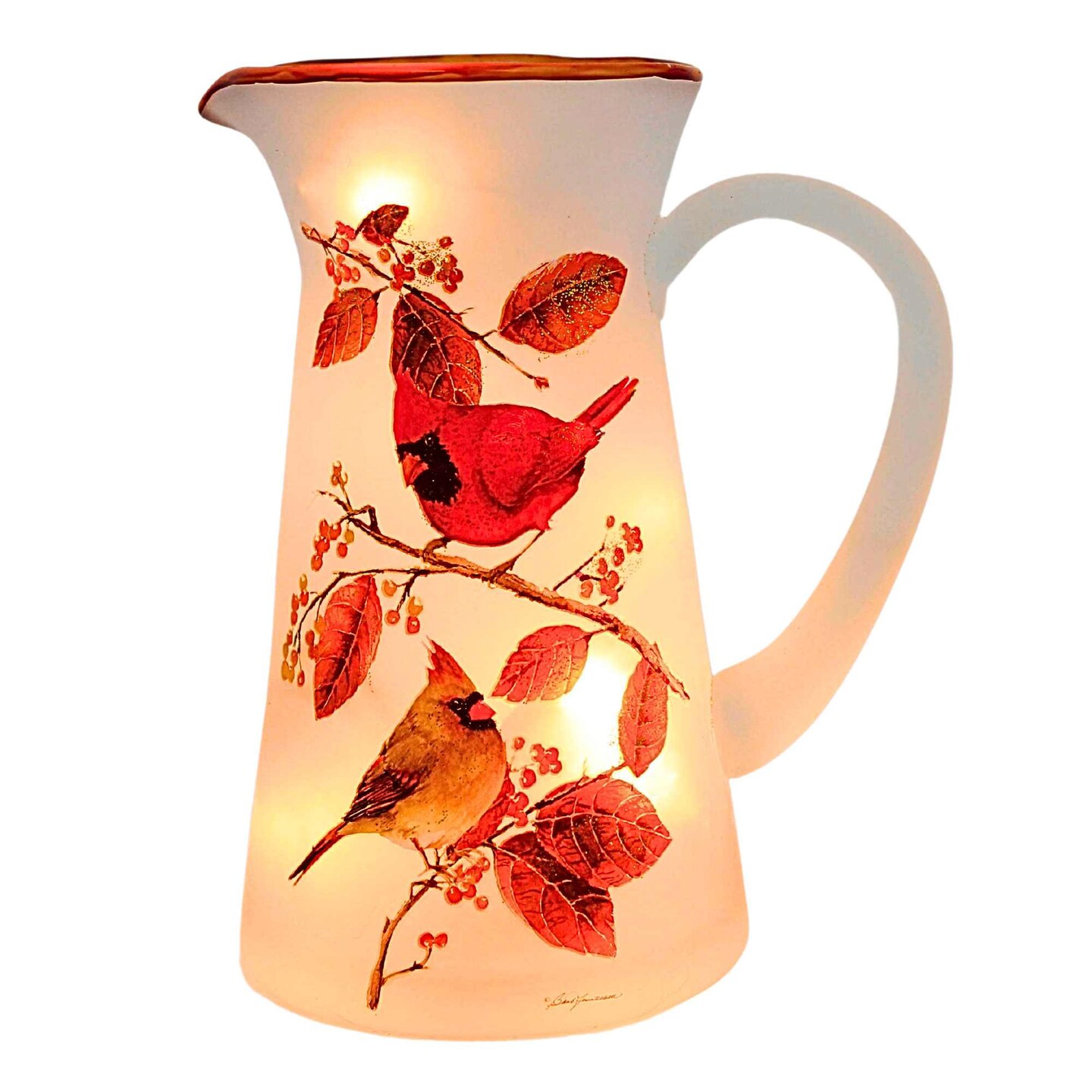 Stony Creek 8.75 In Cardinal With Aspen Pitcher Thanksgiving Lighted Glass Accent , Lighted Birds Fall Glass