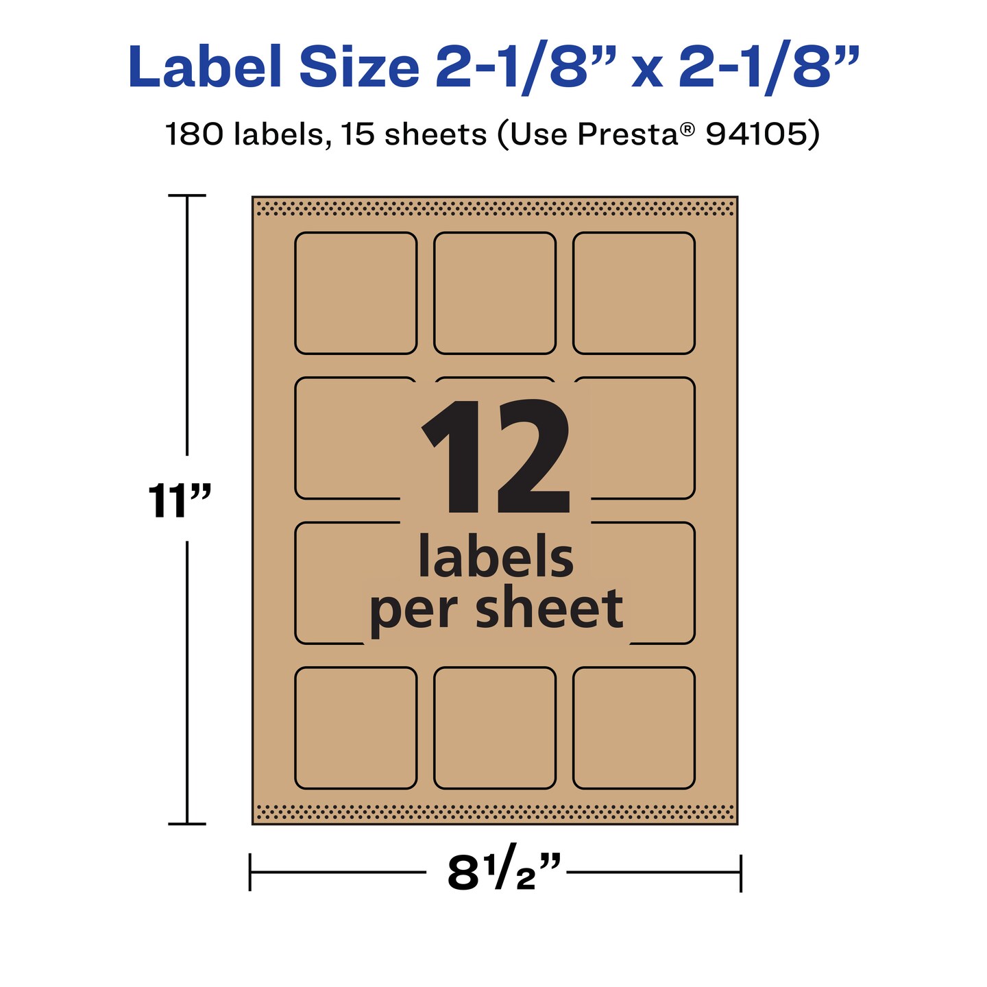 Avery Kraft Brown Square Labels with Sure Feed, 2-1/8" x 2-1/8"