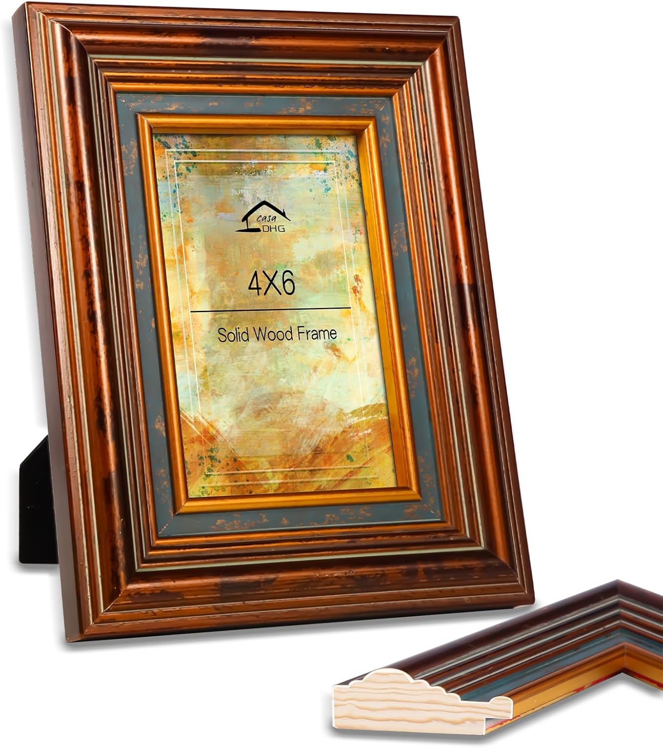 4x6 Vintage Picture Frame with Real Glass (Gold)
