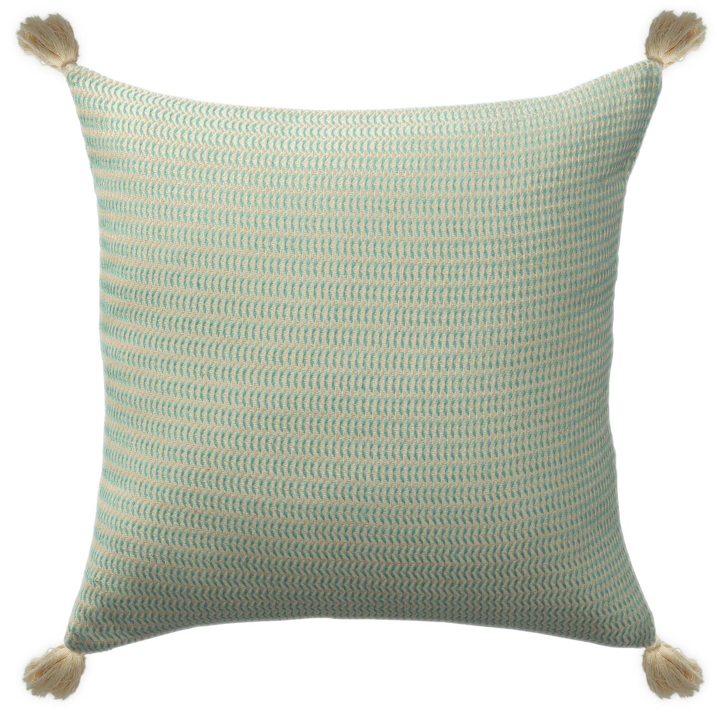 Laddha Home Designs Striped Square Throw Pillow with Tasseled - 18" - Turquoise Green