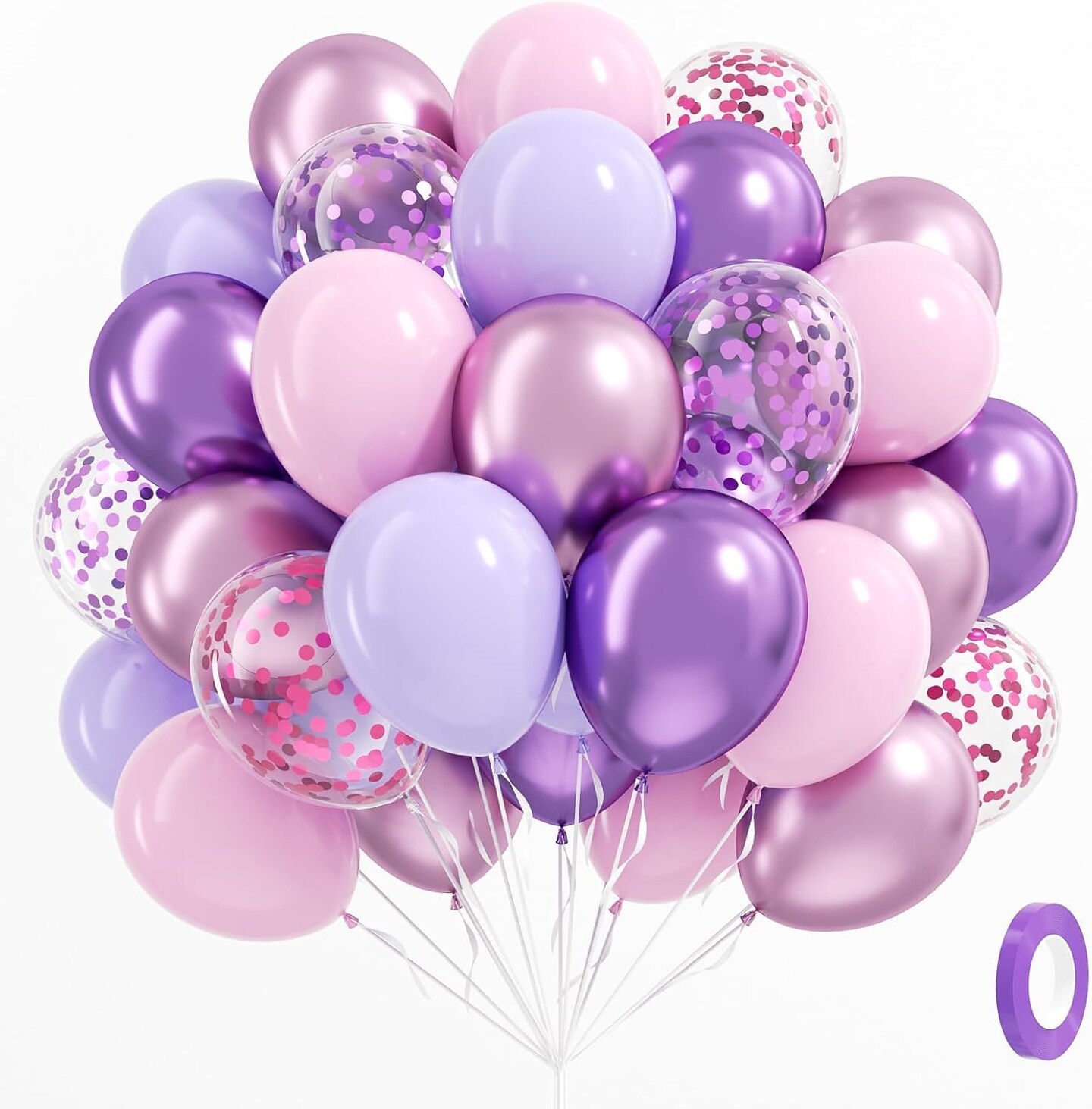 12 Inch Purple Pink Confetti Latex Balloons(Light Pink Purple)