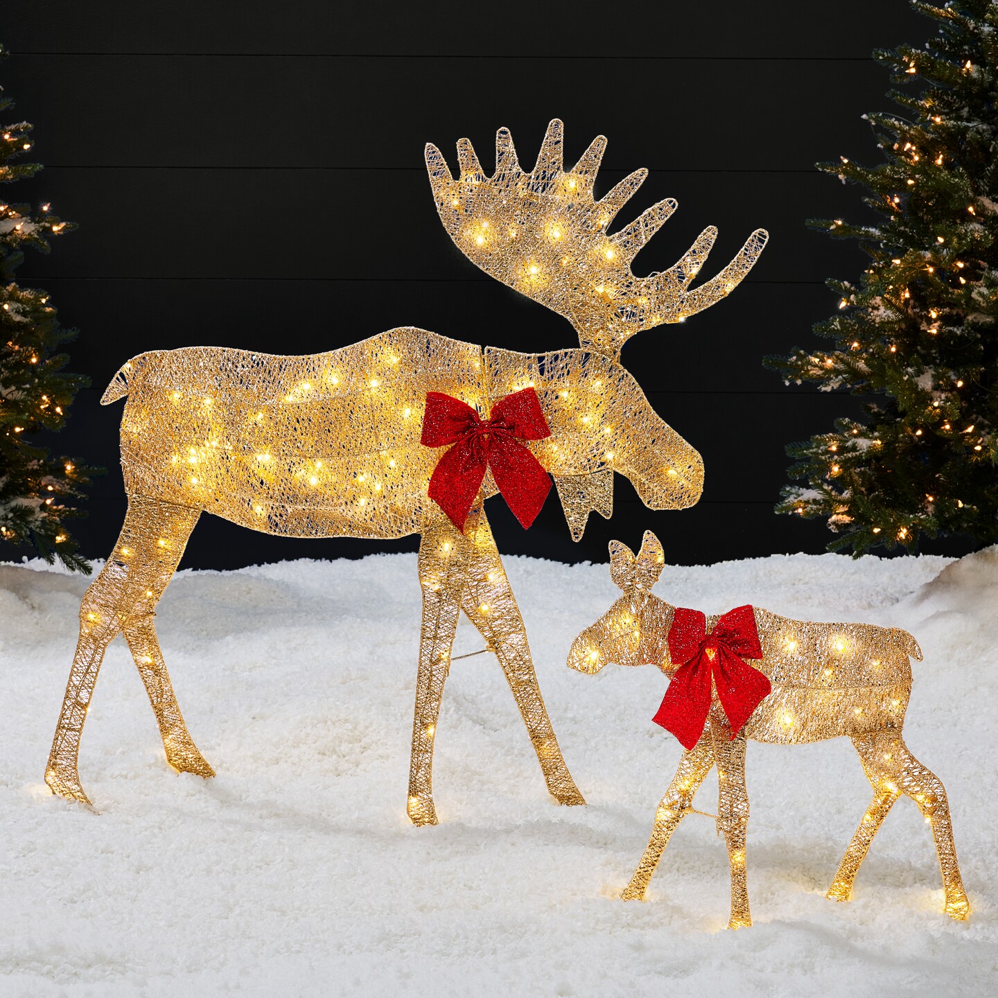 Best Choice Products 4ft 2-Piece Lighted 2D Christmas Moose Set Outdoor Décor w/ 125 LED Lights, Stakes