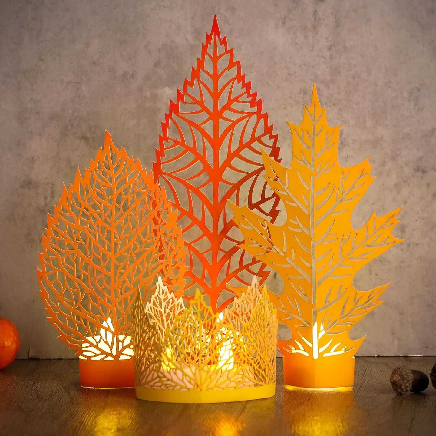 4 Pcs Fall Leaves Signs Tabletop Decor(orange, yellow)