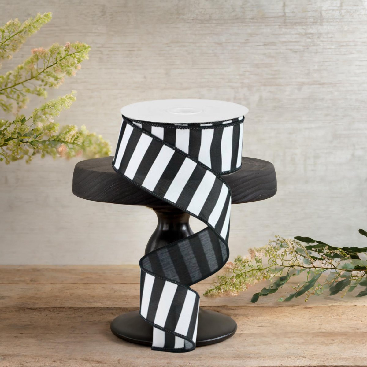 1.5&#x22; Medium Horizontal Stripe Ribbon: Black &#x26; White (10 Yards)