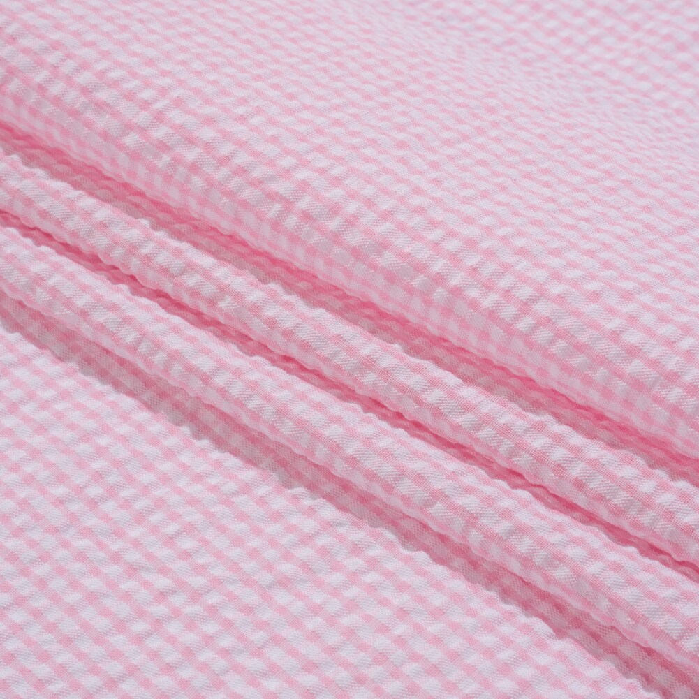 1 Yard Pink White Checkered Cotton Polyester Summer Seersucker Fabric