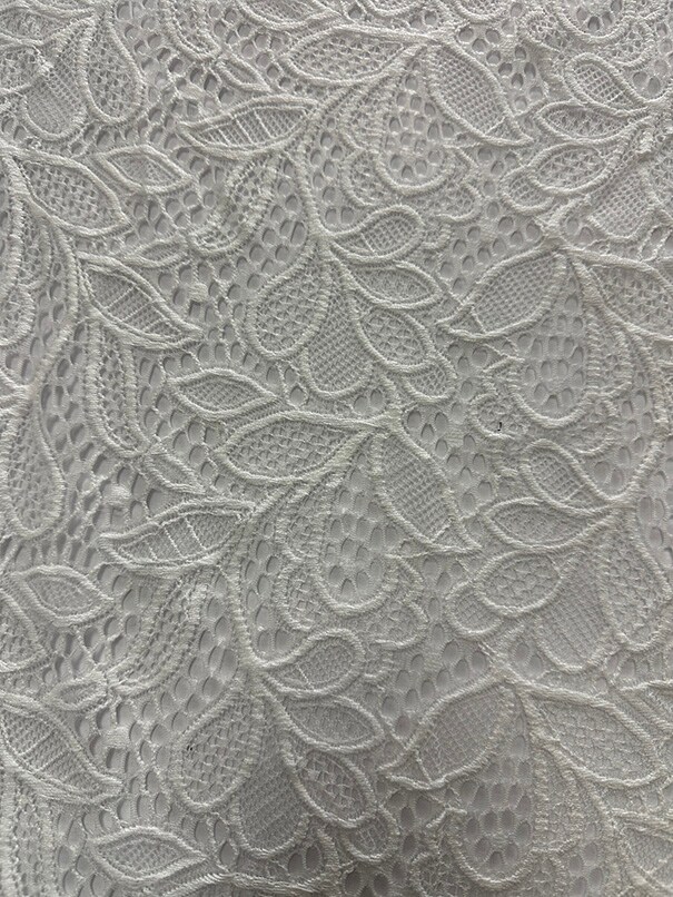 Off White Leaf Stretch Lace Fabric By the Yard