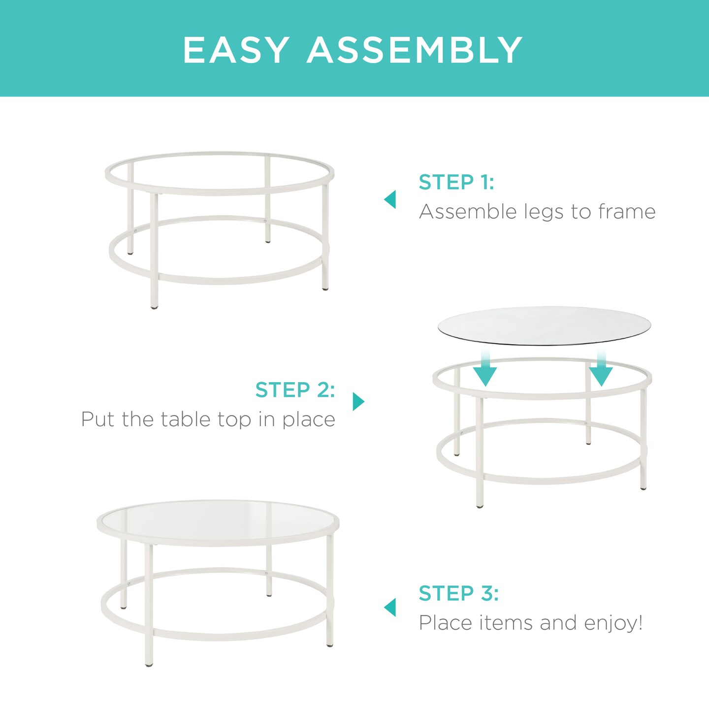 Best Choice Products 36in Round Tempered Glass Coffee Table for Home, Living Room, Dining Room