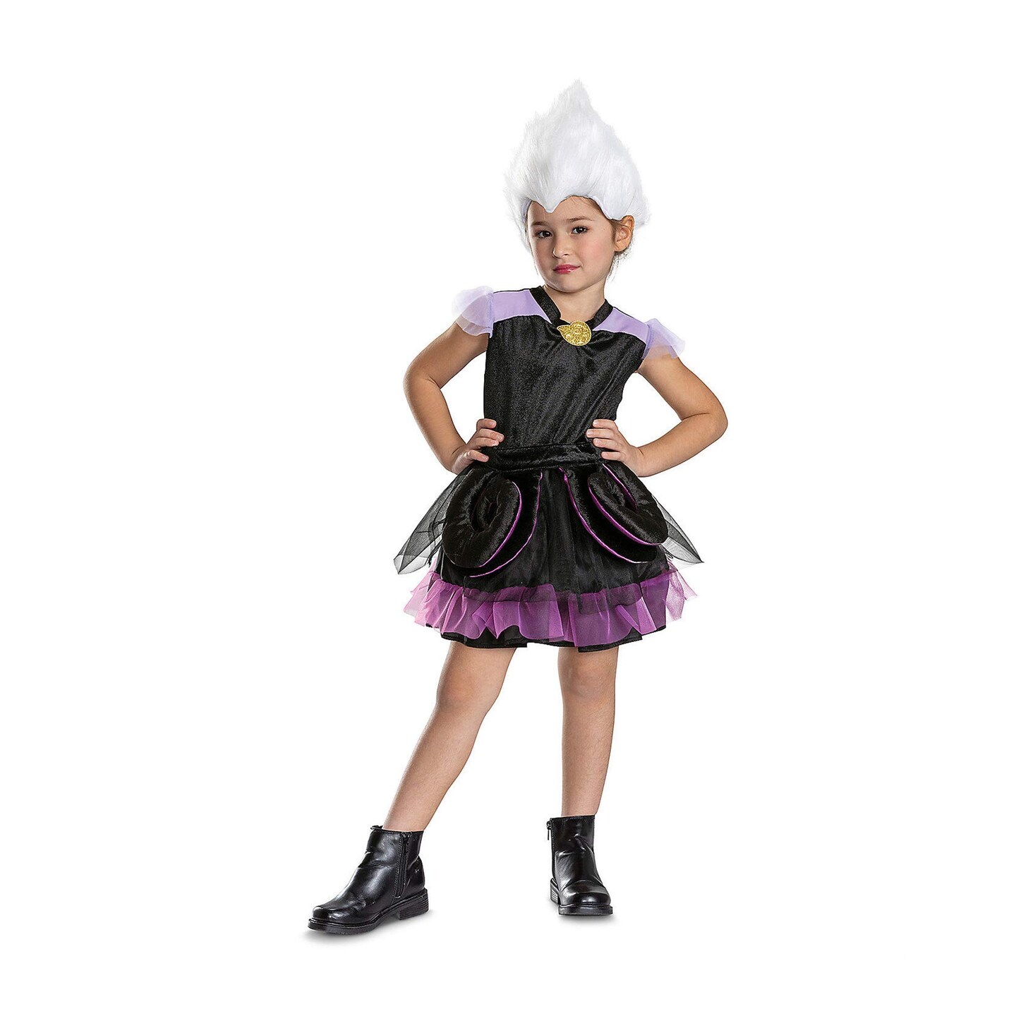 Girl's Toddler Little Mermaid Ursula Costume Black Dress with Tentacle Belt and Headpiece