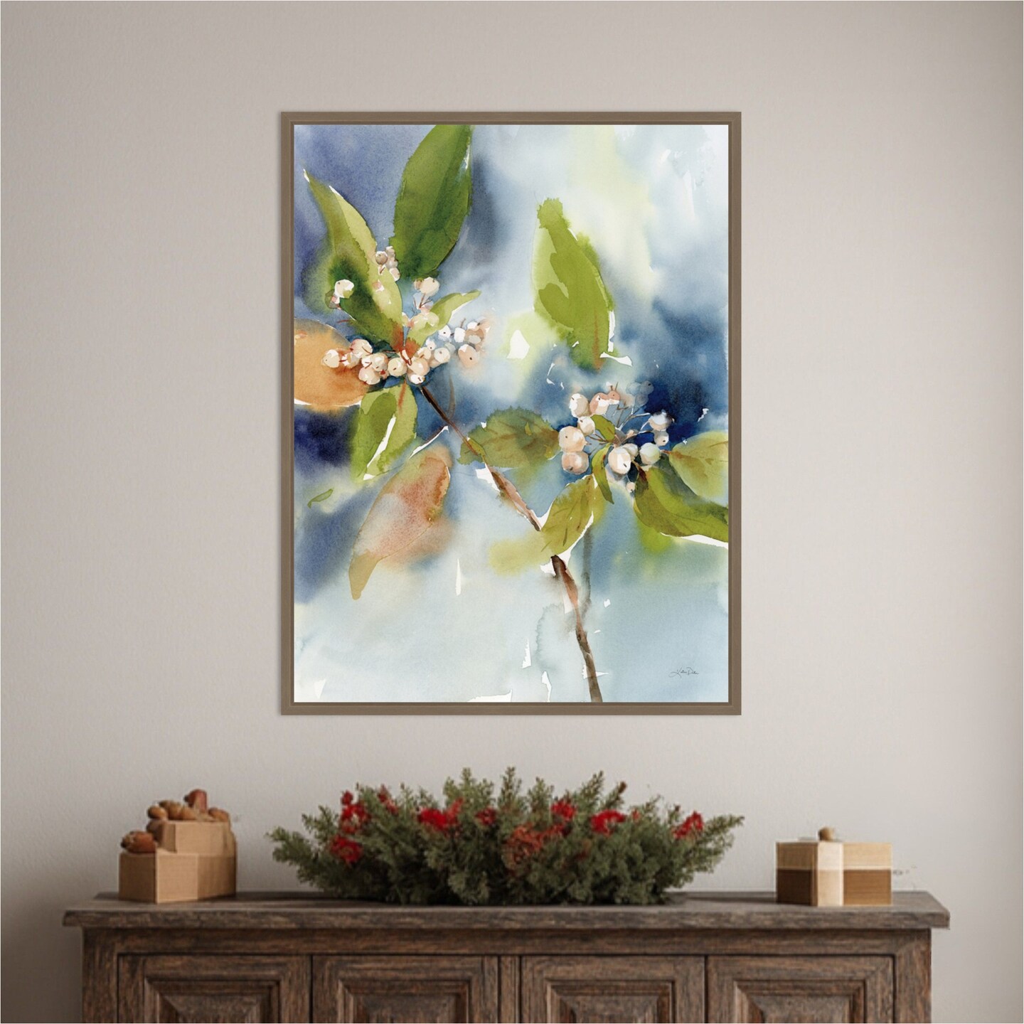 Winter Berries by Katrina Pete 23-in. W x 30-in. H. Canvas Wall Art Print Framed