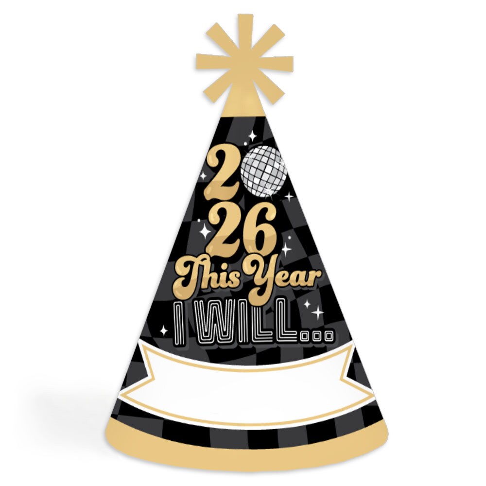 Big Dot of Happiness Disco New Year - Cone Party Hats - Groovy 2026 NYE Resolution Cone Party Hat for Kids and Adults - Set of 8 (Standard Size)