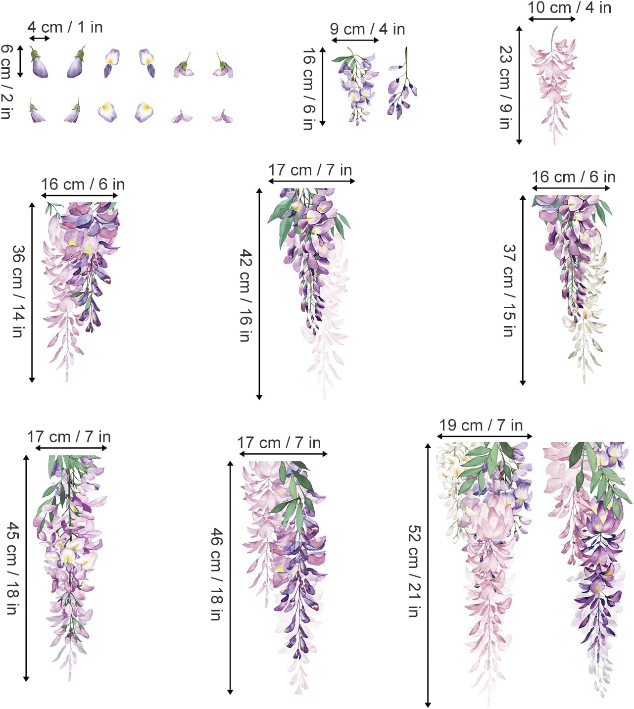 Summer Purple Flower Window Clings – Wisteria Vine Floral Leaf Glass Decals, Double-Sided Static Stickers for Home Windows