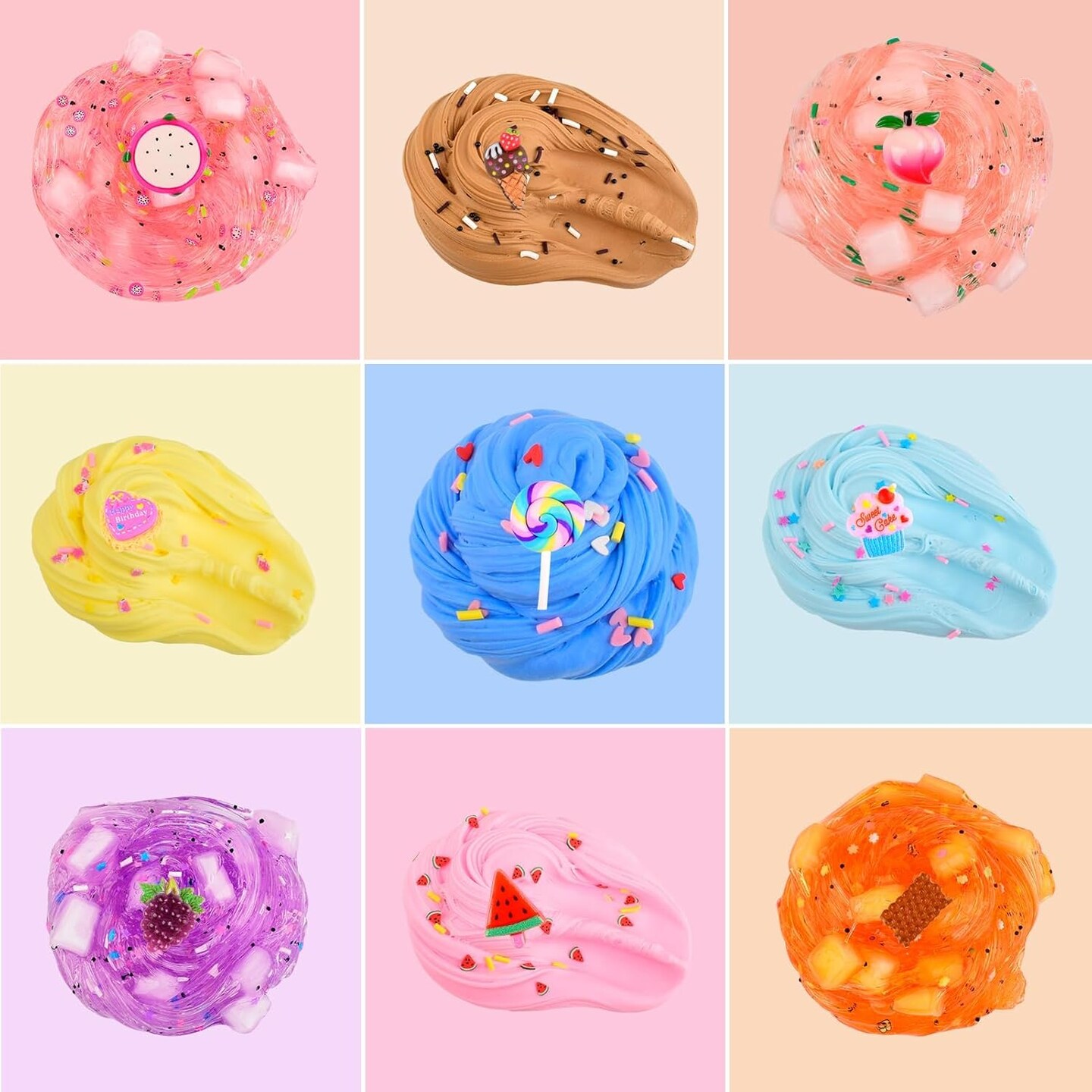 Christmas Slime Kit 9 Pack - Peach Cake Cady etc. Slime Charms