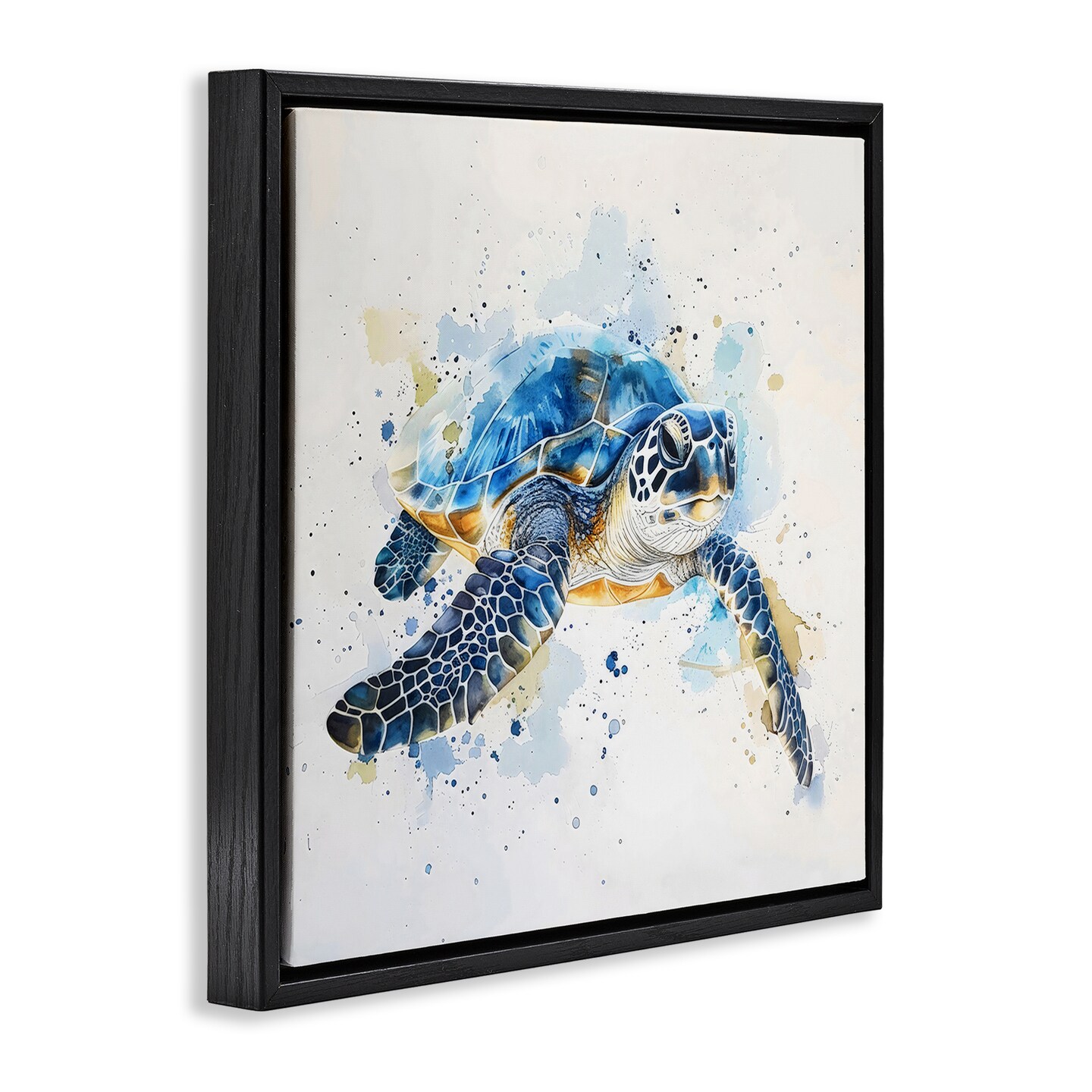 Stupell Industries Blue Sea Turtle with Splatter Floating Frame By