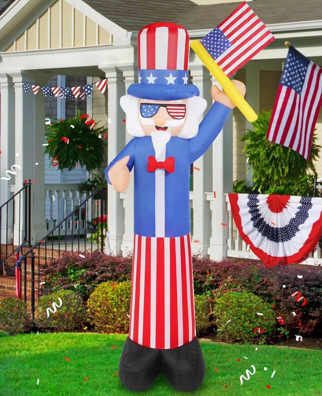 4th of July Patriotic Inflatable Decoration 7FT Lighted Blow Up Uncle Sam