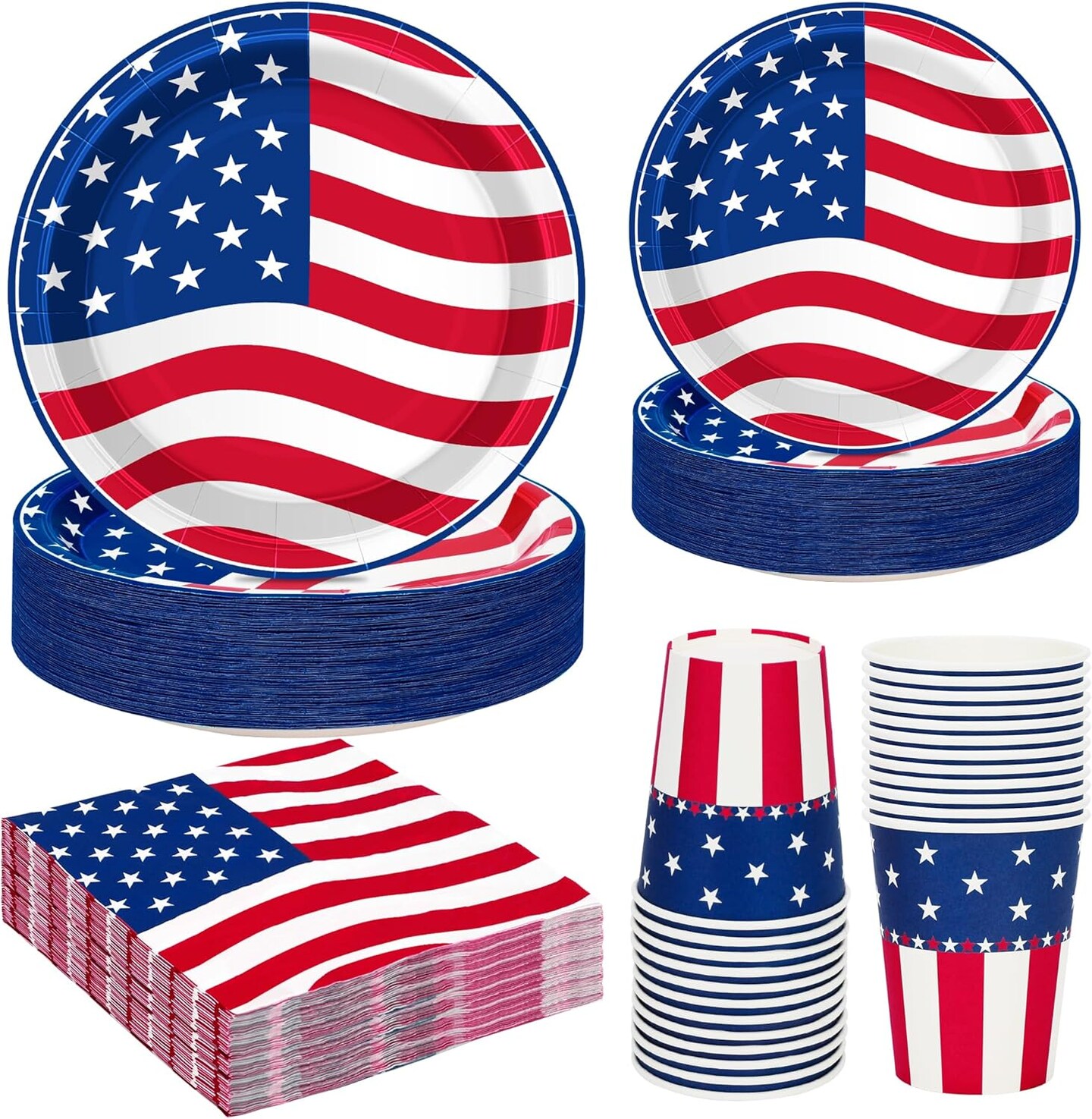 96PCS 4th of July Party Supplies – Plates, Napkins, Cups for 24 Guests, Patriotic Dinnerware Set