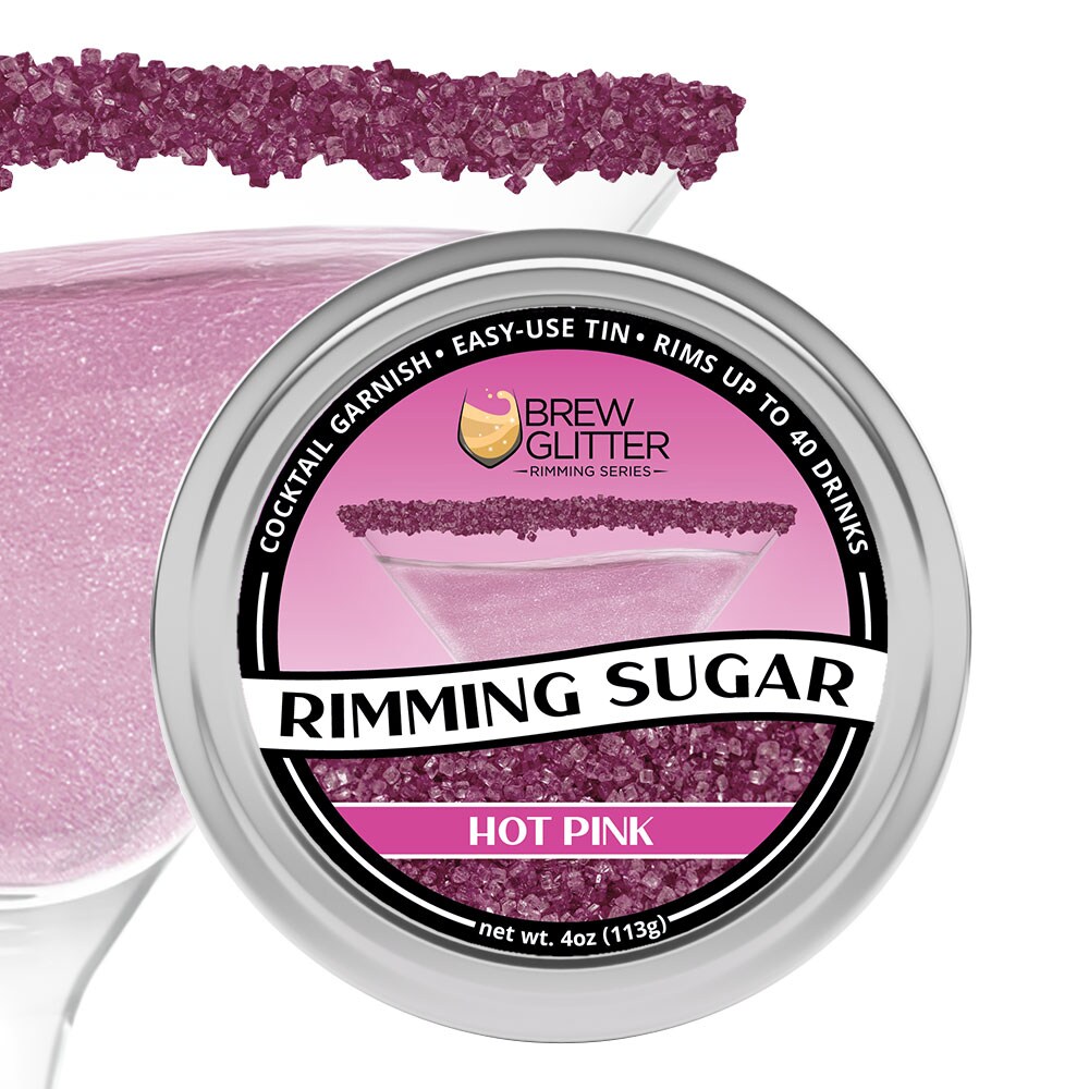 Brew Glitter - Hot Pink Rimming Sugar (4oz, 1x Bar Tin) Cocktail Garnish for Mixed Drinks & Refreshment