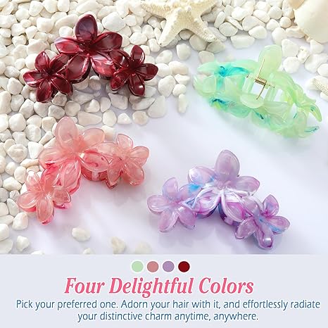 4Pcs Large Flower Claw Clips - Hawaiian Plumeria Hair Clips
