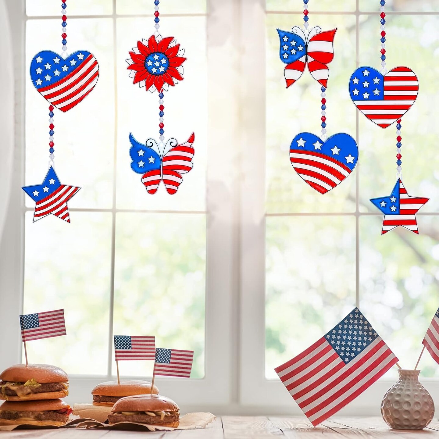 24 Sets Patriotic Suncatcher Ornaments Decoration