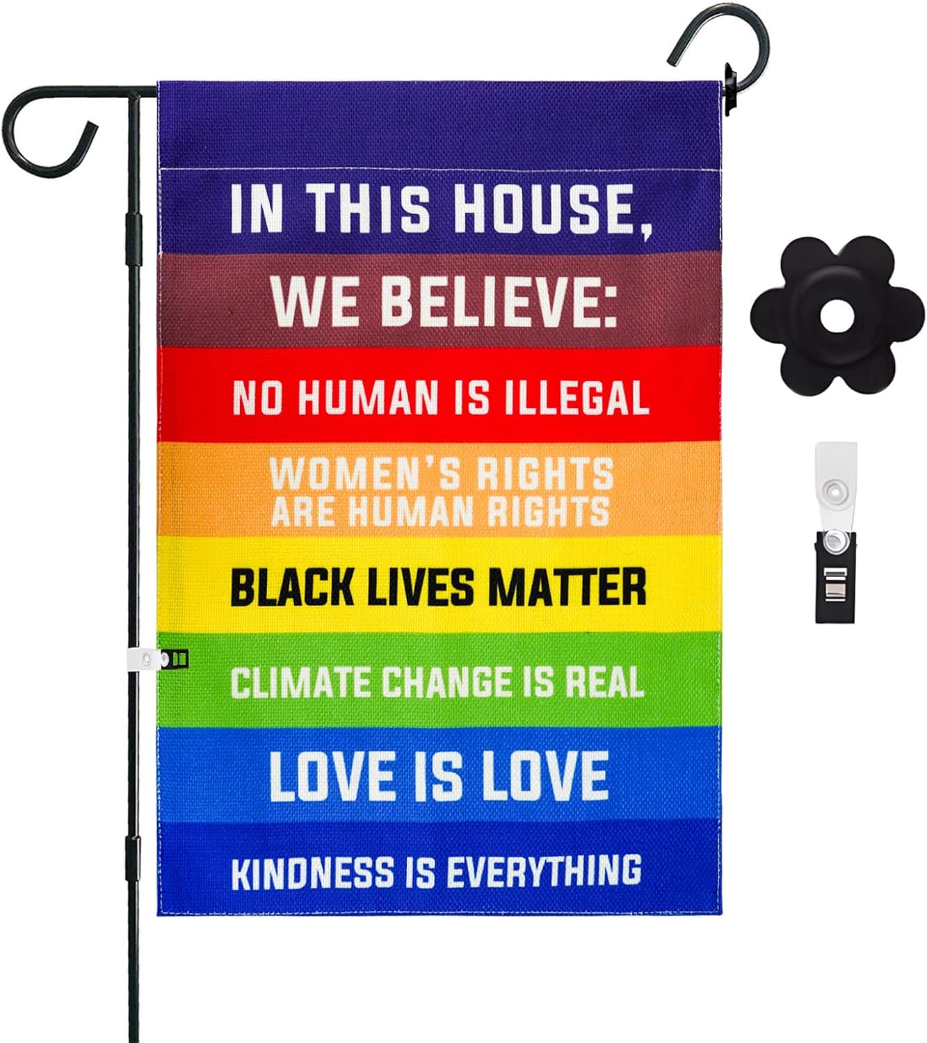 Pride Flag in This House We Believe Science is Real Black Lives Matter( 12x18 Inch)