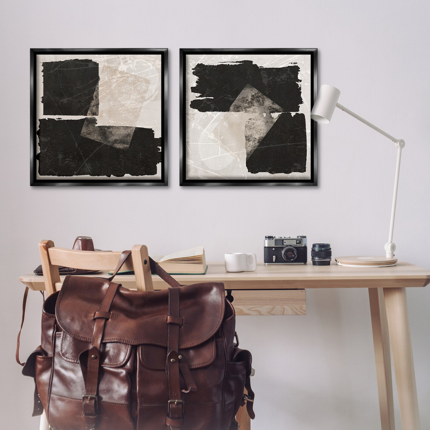 Stupell Industries Black & Beige Abstract Shapes 2pc Floating Frame Set By Daniela Santiago