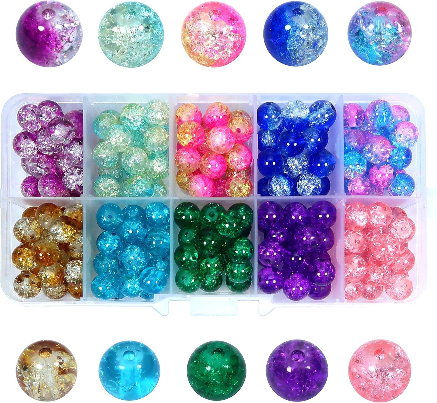 200pcs 8mm Glass Beads for Jewelry Making Crackle Glass Lampwork Beads Round Loose Spacer Bead Supplies for DIY Crafts Bracelets Necklaces