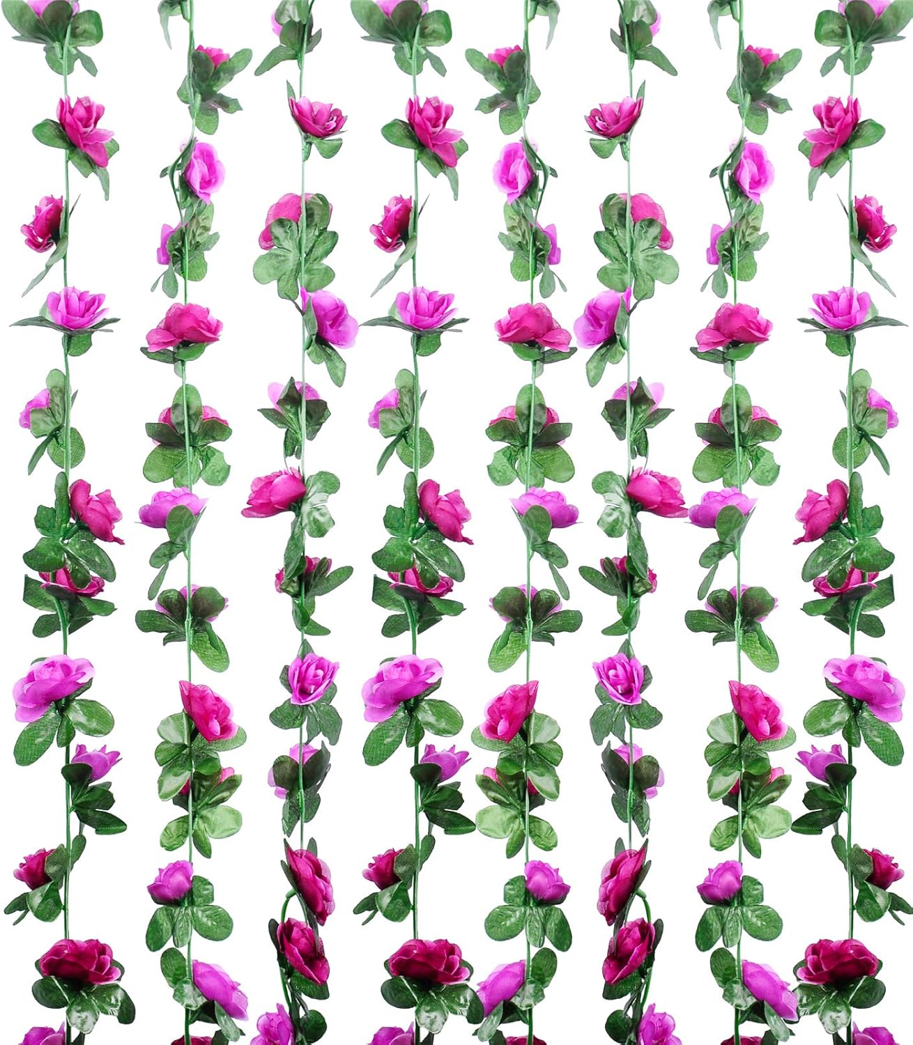 8Pcs 66FT Purple Flower Garland, Artificial Rose Floral Vines Fake Hanging Spring Flower Garland for Wall Backdrop Wedding Arch Tea Party Door Mantle Decoration