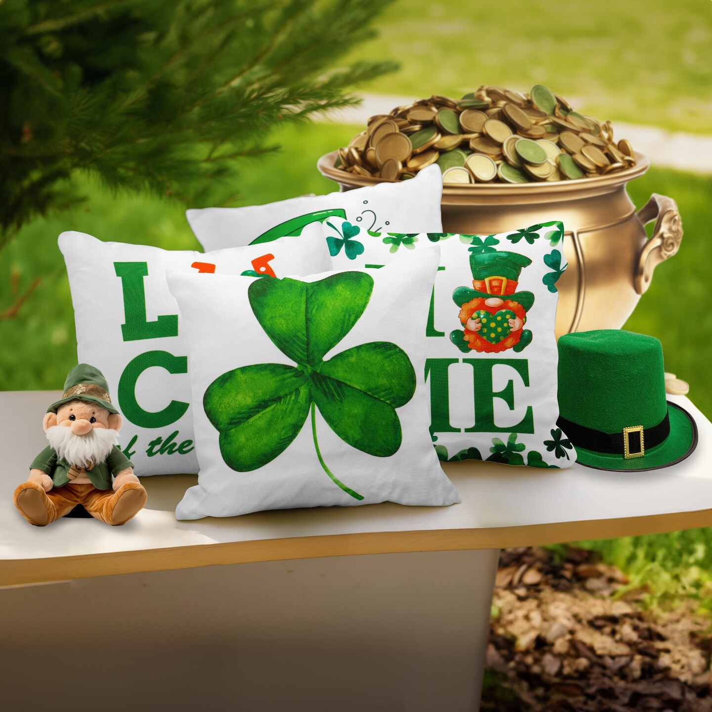 G128 St Patrick's Day Decoration Gnome Luck Shamrock Waterproof Throw Pillow | 18 x 18 in | Set of 4, Beautiful Cushion Covers for St Patrick's Day Sofa Couch Decoration, Pillow Insert Included