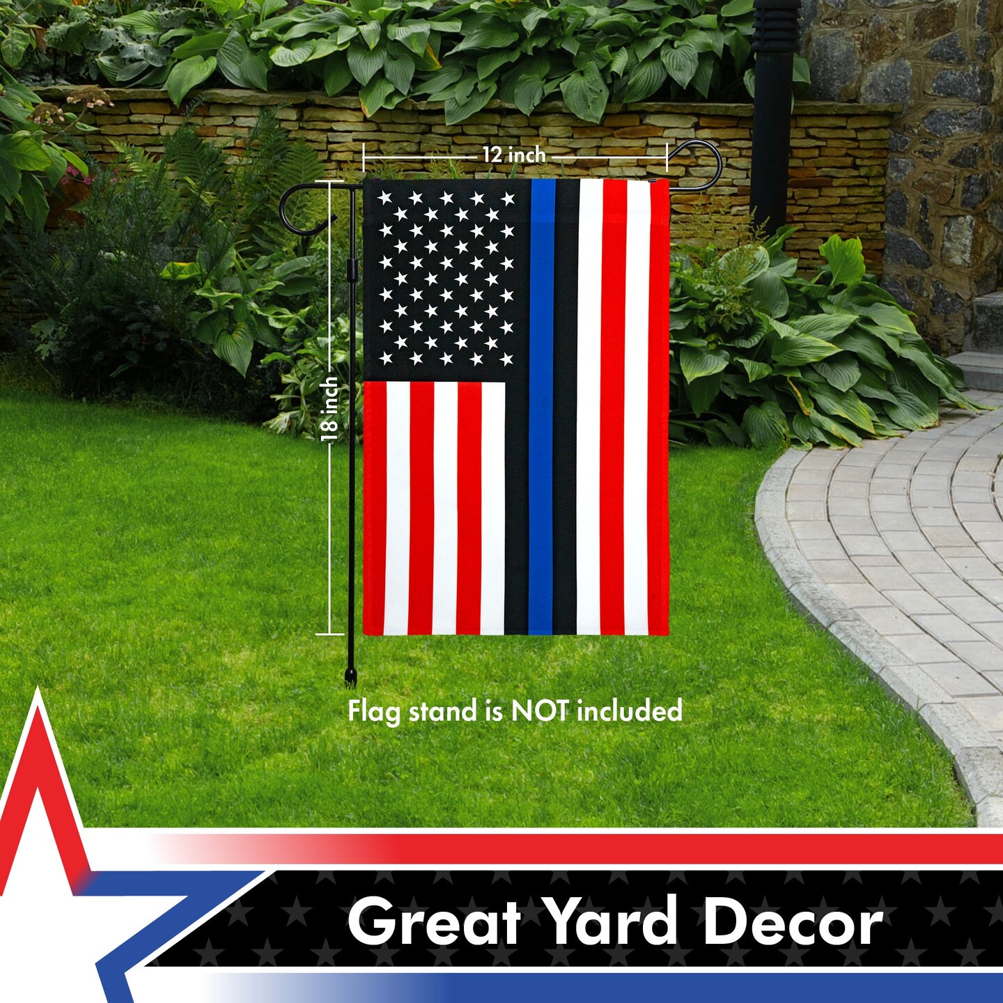 G128 Blue Lives Matter American USA Police Flag Garden Flag | 12x18 Inch | Printed 150D Polyester - Honoring Men Women Law Enforcement Officers Red Black White Blue Outdoor Flag